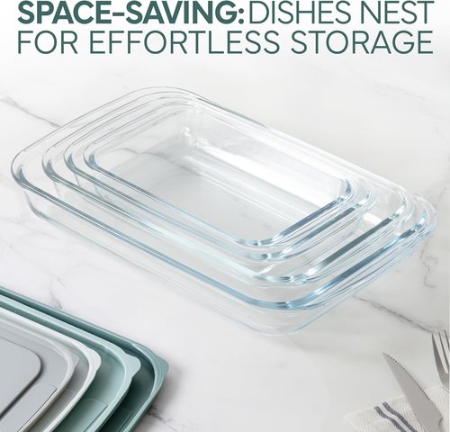 Cook With Color 8-Piece Deep Glass Baking Dish Set - Versatile Casserole & Food Storage Containers | Microwave & Dishwasher Safe, Sage