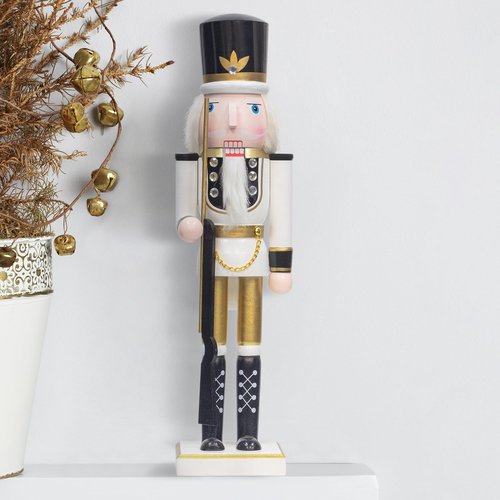KI Store Black and White Christmas Nutcracker 15-Inch Set of 4 Wooden King and Soldier Nutcracker Figurine Display Set for Christmas Decorations