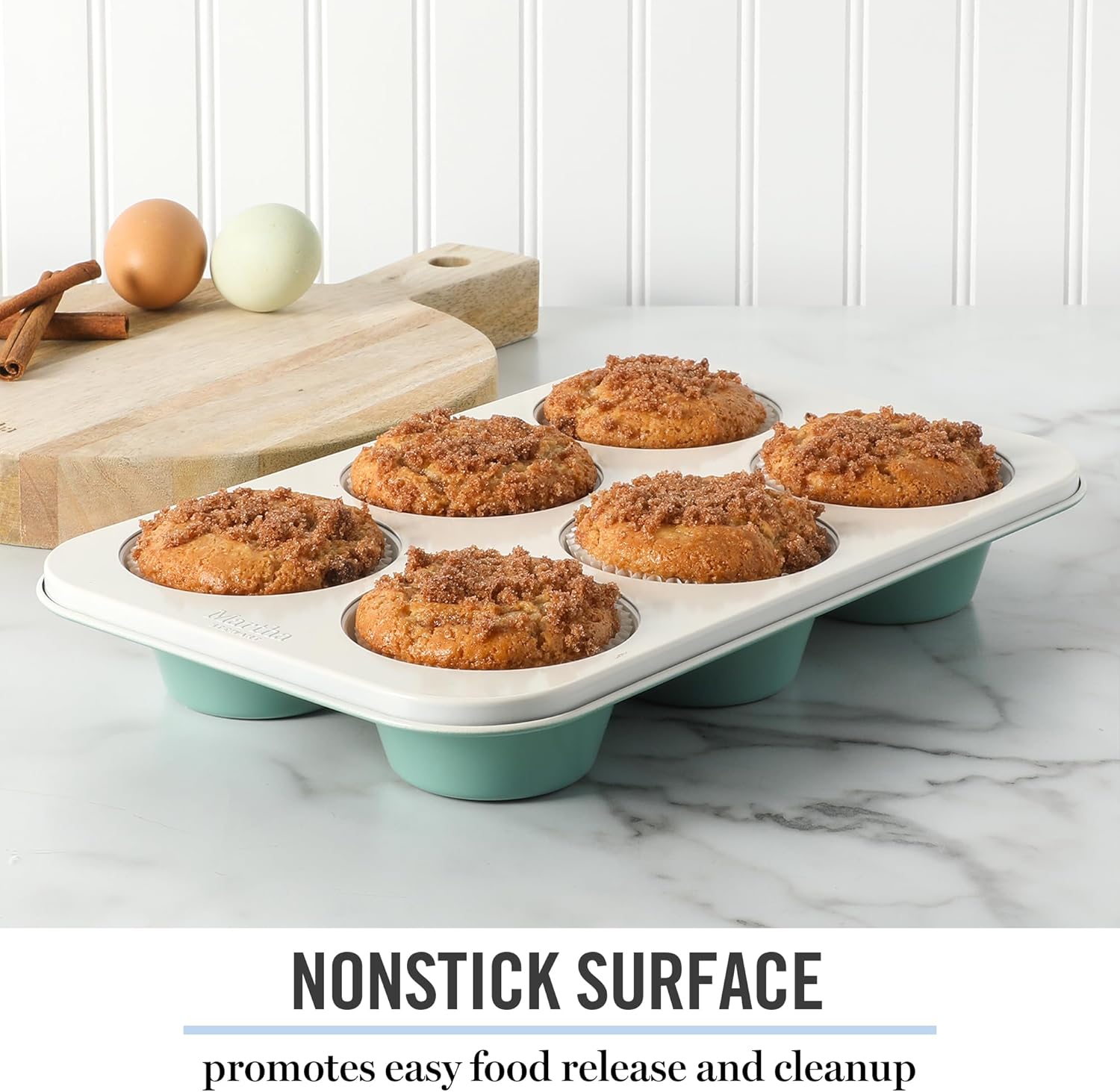 Martha Stewart Gallen 6-Cup Nonstick Muffin Pan - Durable Teal Bakeware for Perfect Cupcakes & Mini Cakes
