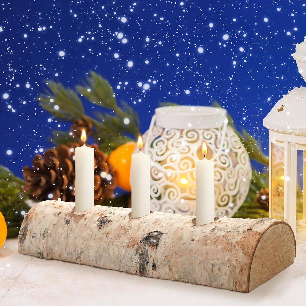 Roowest Birch Wood Taper Candle Holders - 3 Pcs Decorative Set for Christmas Mantel & Table Centerpieces