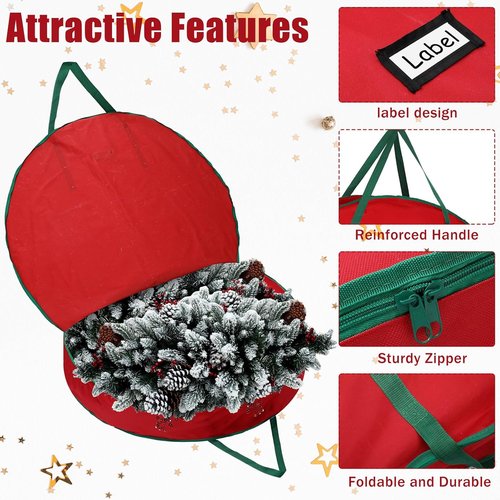 Abbylike Extra Large Christmas Wreath Storage Bag - 48 Inch Oxford Organizer with Reinforced Handle & Zipper