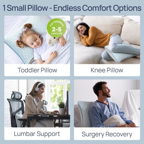 Small Cooling Memory Foam Travel Pillows for Airplanes Sleeping, Compressible Camping Pillow, Mini Adjustable Shredded Foam Bed Pillow for Medium Firm Neck Knee Lumbar Support, Ideal Car, Backpacking