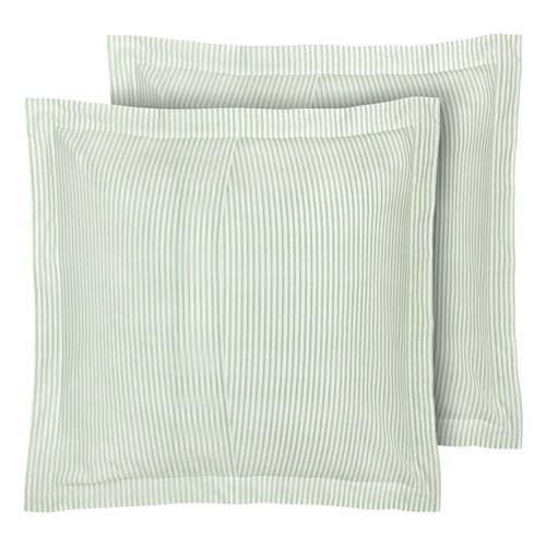 Laura Ashley - Euro Shams, 100% Smooth Cotton with Envelope Closure, Throw Pillow Cover for Bed or Couch, Oeko-Tex Certified, Set of 2 (Ticking Stripe Green, 26" x 26")