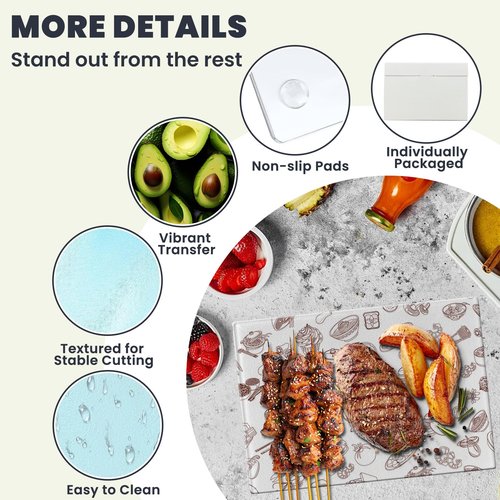 AceSubli 6 Pcs Sublimation Cutting Board Blanks 11x15, Textured Tempered Glass Cutting Board for Kitchen, Personalized Decor as Sublimation Picture Frame, Trivet, Gift, Individual Package & Anti Slip