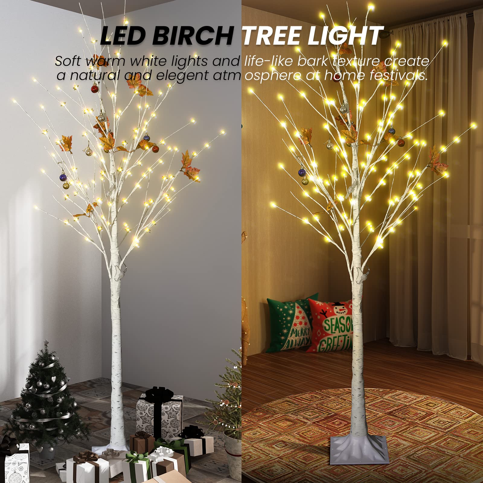 AWQM Lighted Birch Tree for Christmas Decor, Pack of 3 Prelit Christmas Tree 4ft 5ft 6ft, Warm White Christmas Tree for Indoor Christmas Decorations. (White)