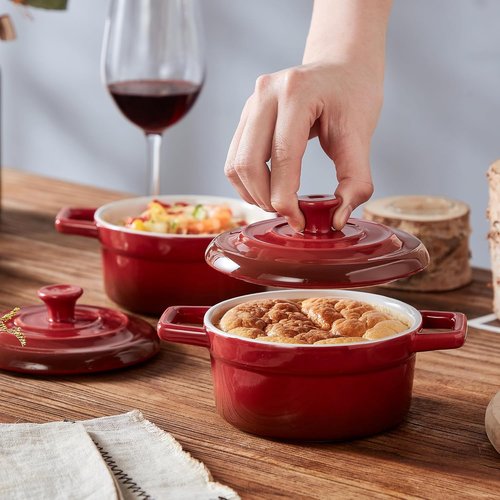 Lareina Mini Cocotte - 12oz Ceramic Casserole Dishes - Oven & Dishwasher Safe - Set of 4 in Red