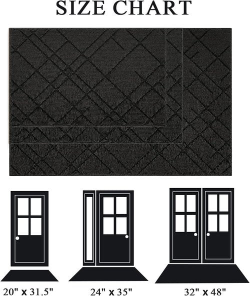 Hicorfe Indoor Doormat - Non-Slip Absorbent Welcome Mat | 48"x32" Black Rubber Backing for Dirt-Trapping