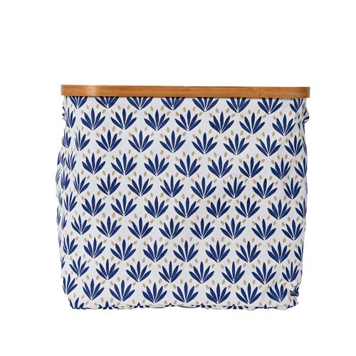 Household Essentials Bamboo Rimmed Krush Hamper with Cutout Handles, Set of 2 Sizes, Blue Cacti