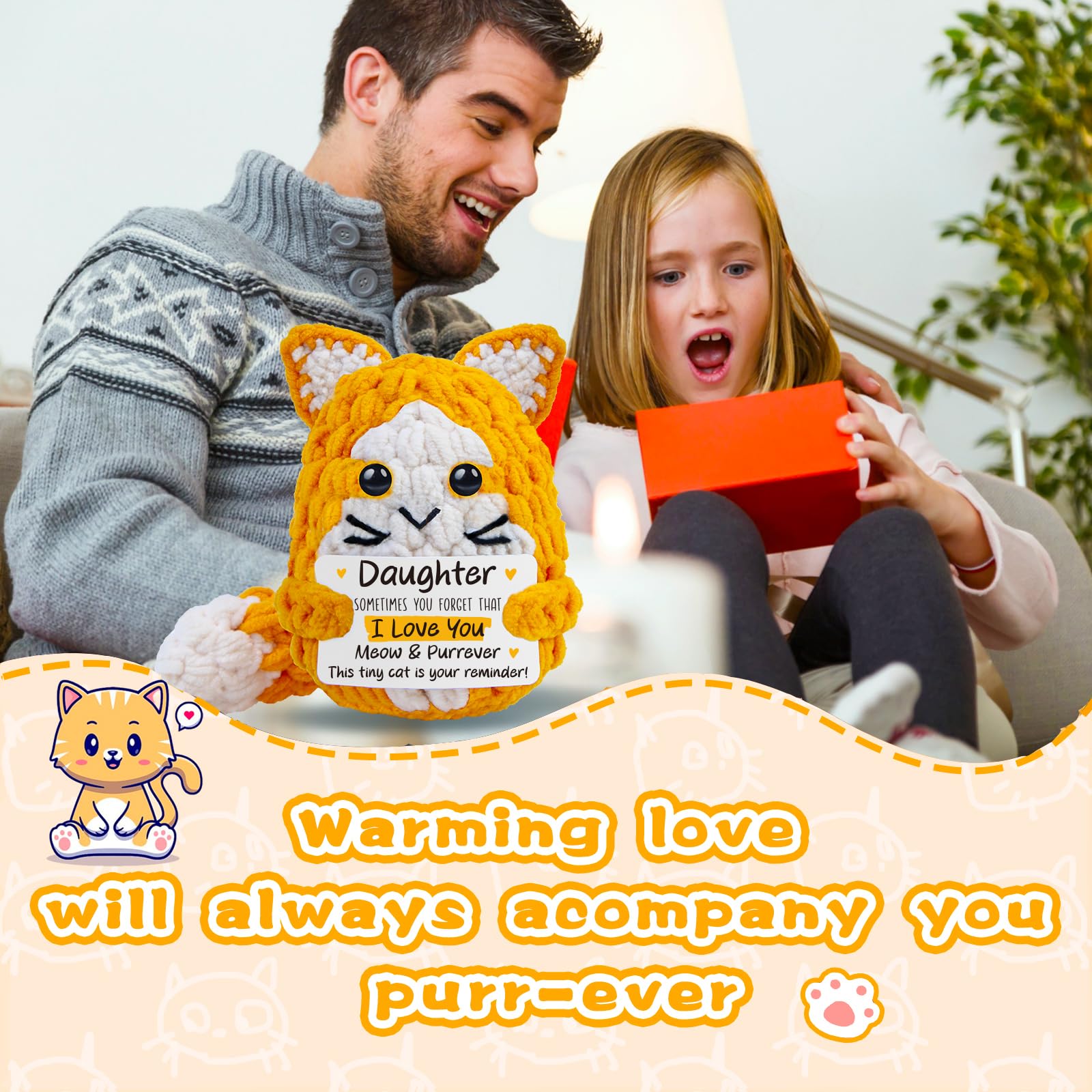 tGifGLonyi Daughter Gifts from Mom Dad,Handmade Crochet Cat Birthday Gift for Teens Kids Daughter in Law Bonus Step,for Graduation, Mini Emotional Cats Present for Daughter Adult Teen