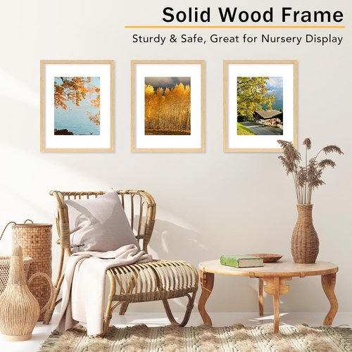 JCJMY 11x14 Picture Frame Set of 4 - Solid Wood with Shatter-Resistant Plexiglass | Natural Finish