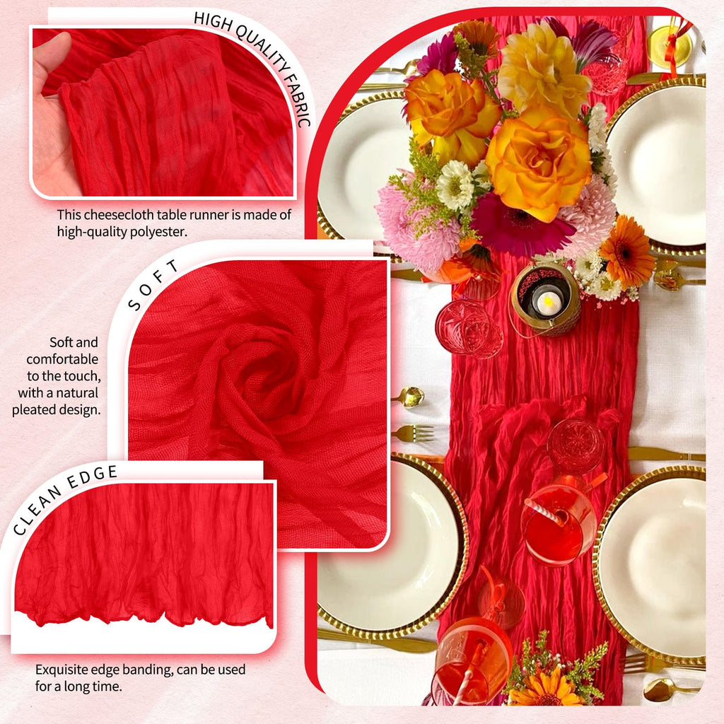 30 Pack Cheesecloth Table Runner 10FT Red Table Runner Boho Gauze Cheese Cloth Table Runners Long Rustic Sheer Table Decorations for Wedding Party Baby Bridal Shower Birthday Holiday Home