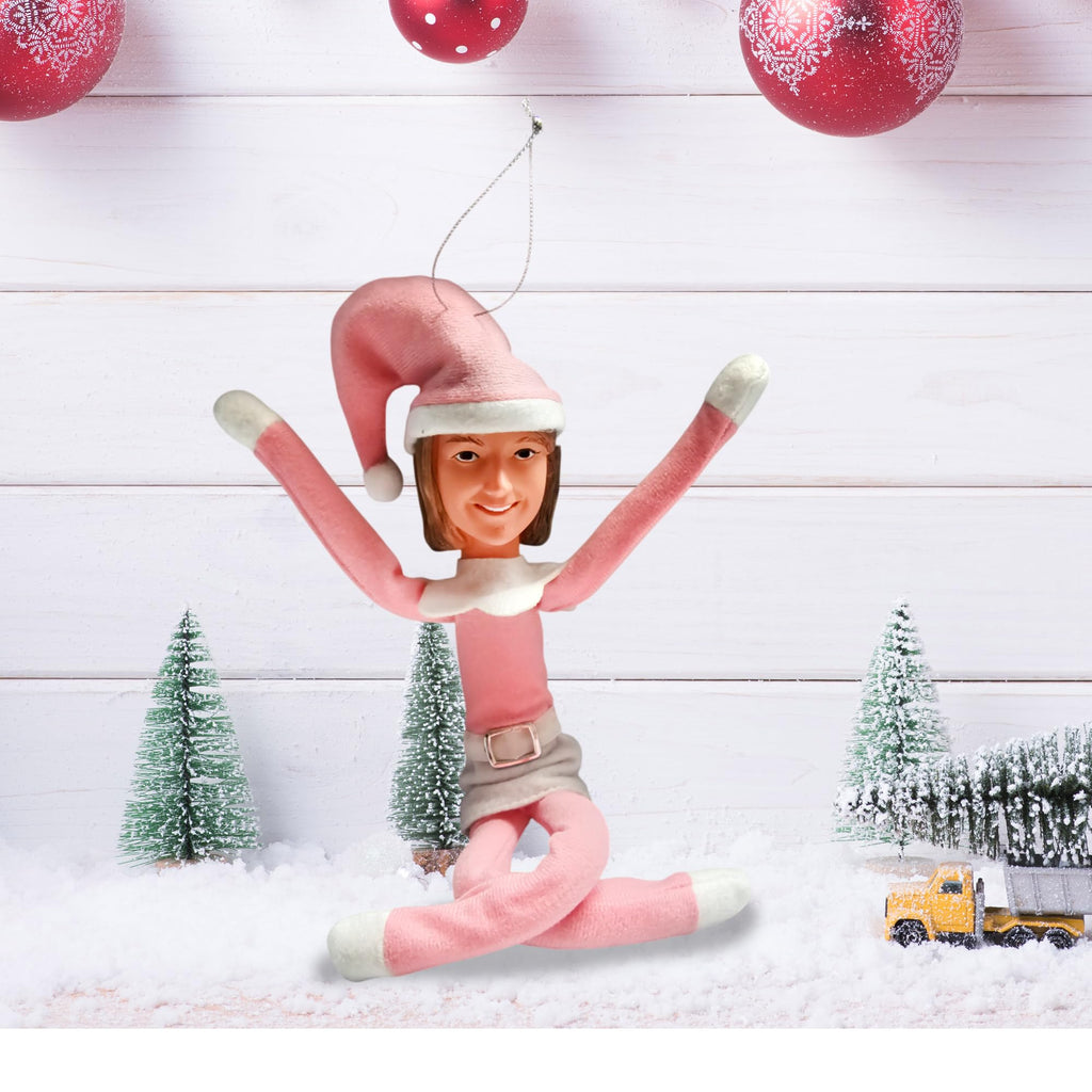 Party Monkeys Bend and Pose Pink Timeless Holiday Charm Martha Elf 35cm Ornament – Handmade Pink Christmas Elf Decoration for Tree, Mantel, Shelf, and Holiday Party Décor