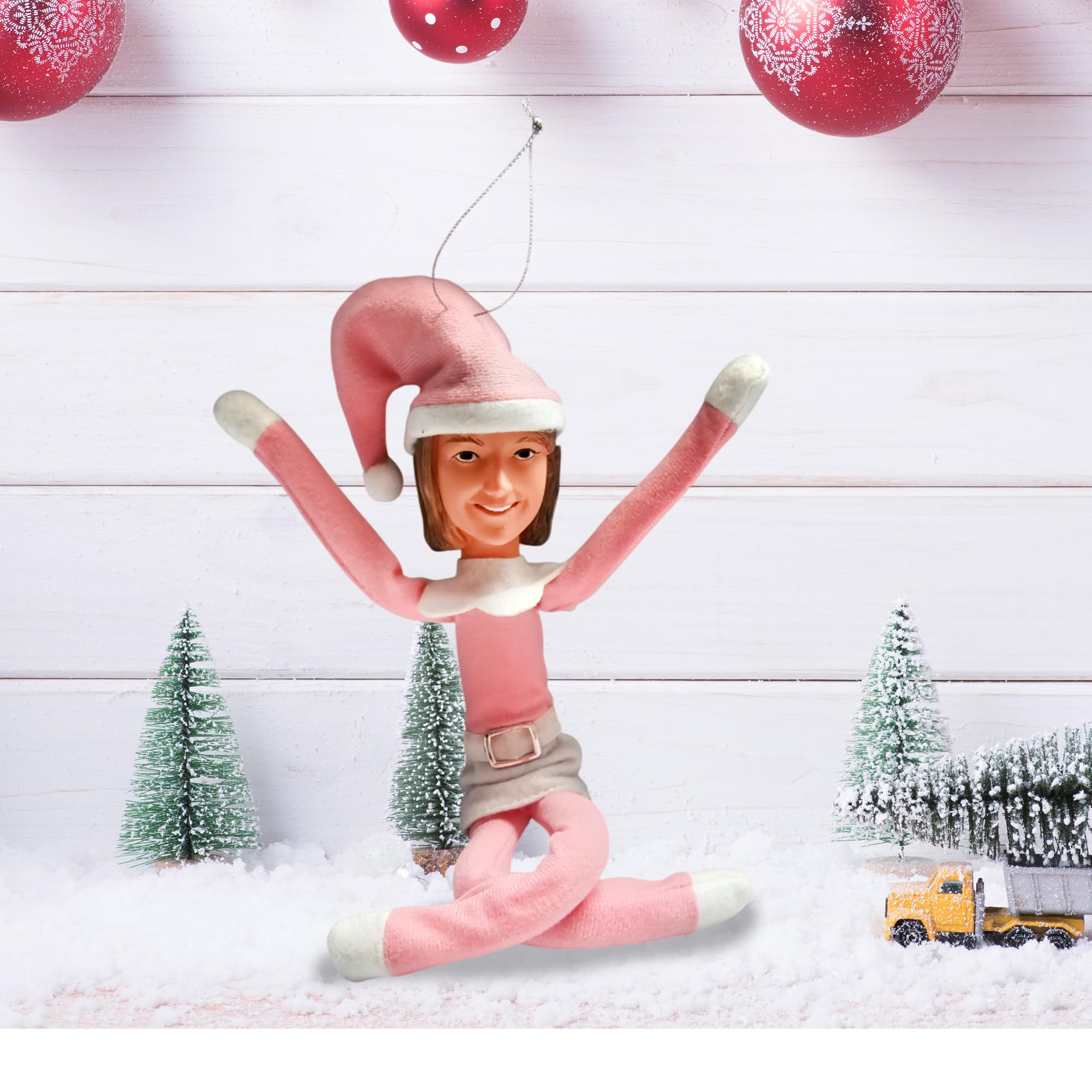 Party Monkeys Bend and Pose Pink Timeless Holiday Charm Martha Elf 35cm Ornament – Handmade Pink Christmas Elf Decoration for Tree, Mantel, Shelf, and Holiday Party Décor