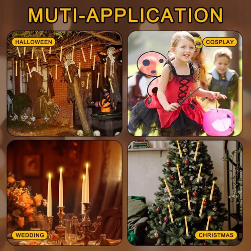 Retisee 40 Pcs Flameless Candles with Wand Halloween Decorations Floating Candles Remote Battery Operated LED Electric Window Candle Warm Light Flickering Decor for Halloween Party