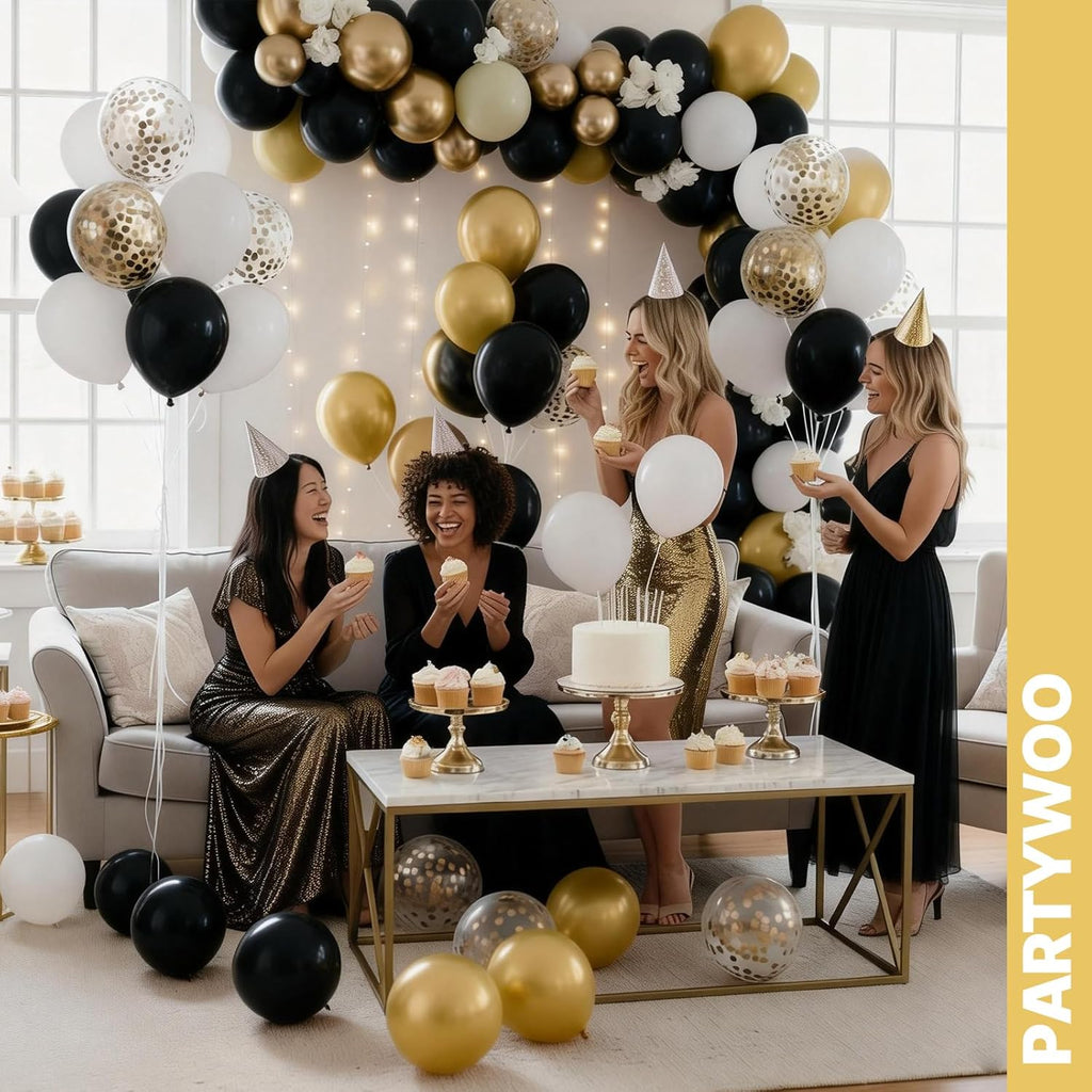 PartyWoo Gold & Black Balloons - 100pcs 12-Inch Metallic Balloons for Celebrations & Events
