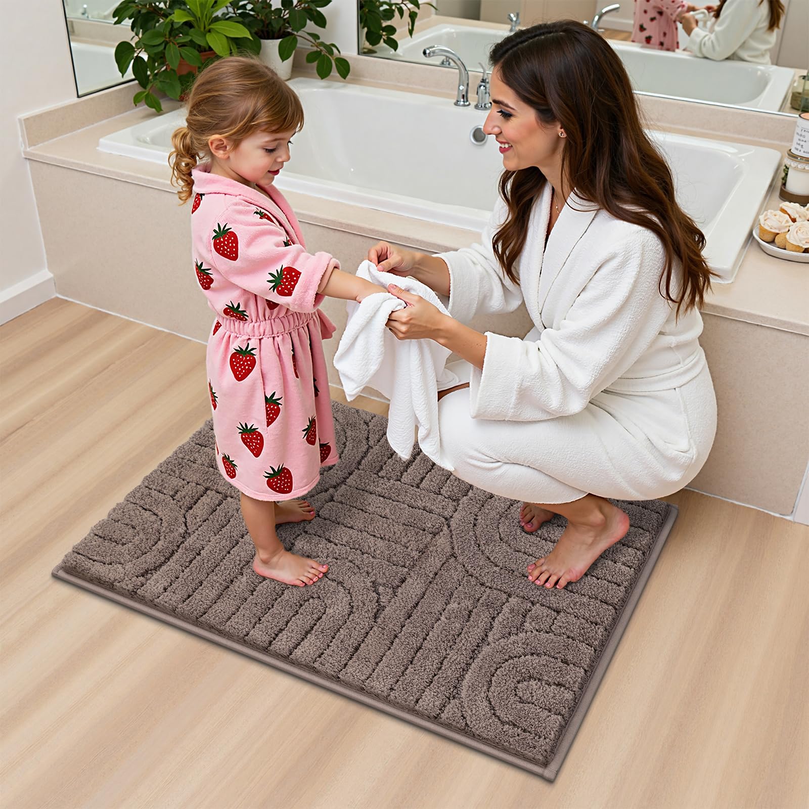 Vaukki Bathroom Rugs Sets 3 Piece, Brown Washable Non Slip Soft Bath Mats for Shower and Tub, Plush Absorbent Microfiber Toilet Rug U Shaped, 32x20+26x18+24x20 Inch