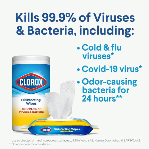 Clorox Disinfecting Wipes - Fresh Lemon Scent | 525 Count for Effective Germ Protection