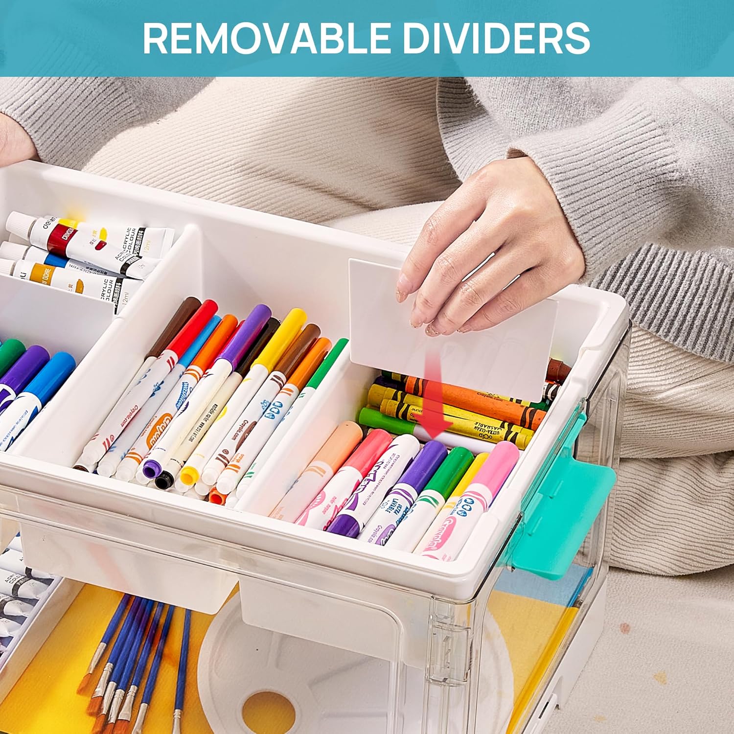 Vtopmart 24 QT Clear Plastic Craft Organizer - Removable Trays & Dividers for Art Supplies | Ideal Storage Box