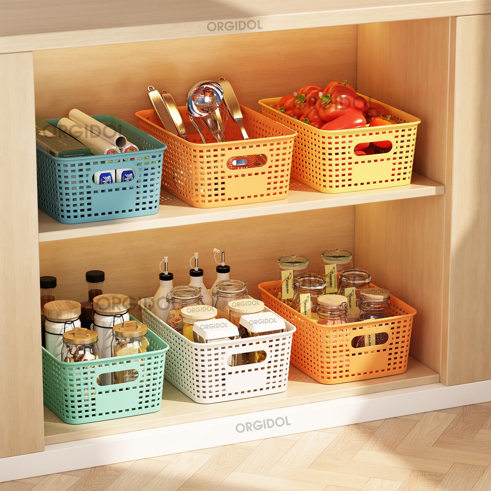 ORGIDOL Plastic Storage Basket with Lids 10 Pack Stackable Colorful Storage Bins Containers with Lid, Decorative Storage Boxes for Organizing Shelves, Drawers, Playroom, Classroom, Office, Closet