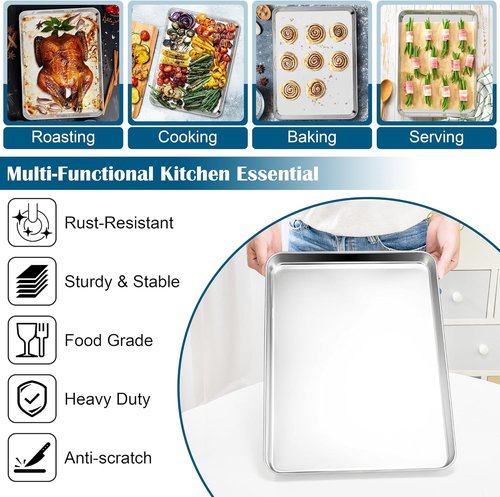 E-far Baking Sheet Set - Large Stainless Steel Cookie Sheets with Cooling Racks | Non-Toxic & Dishwasher Safe, 18 x 13 Inch