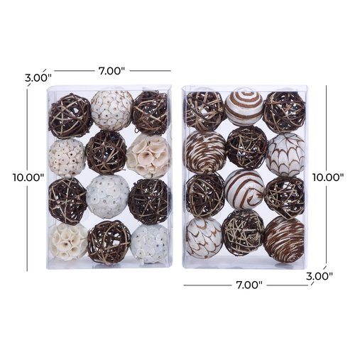 Deco 79 Dried Plant Handmade Decorative Ball Orbs & Vase Filler with Varying Designs, Set of 2 10"H, 7"W, Brown