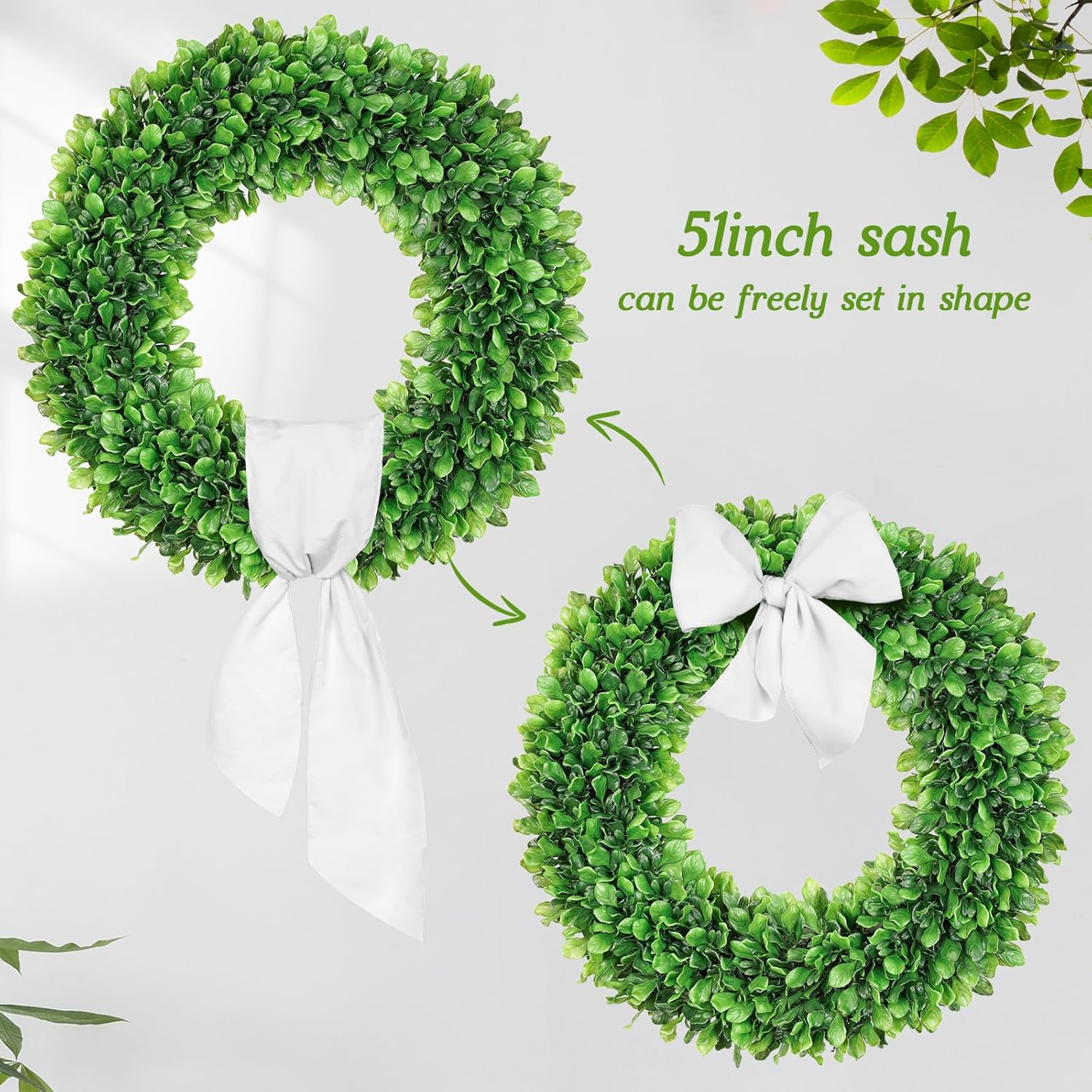 Vlorart 24-Inch Faux Boxwood Wreath - Weatherproof Spring & Summer Decor for Indoor/Outdoor Use