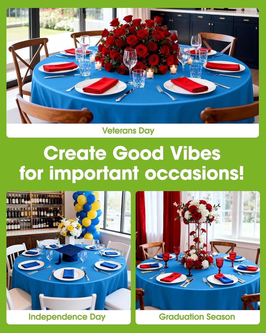 Pureegg Disposable Plastic Tablecloths - 84'' Round, Leakproof & Sturdy for Graduation, Thanksgiving & Patriotic Events - 10 Pack, Blue