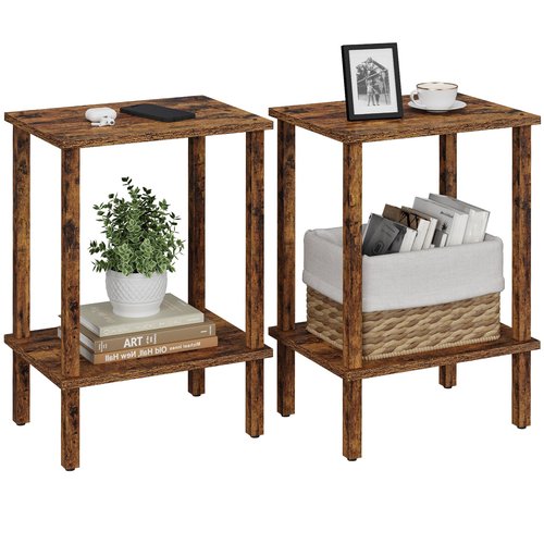TUTOTAK End Table, Set of 2, Side Table, Nightstand, 2-Tier Storage Shelf, Sofa Table for Small Space, Living Room, Bedroom, Brown TB01BB035C