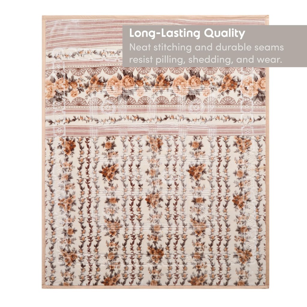 Nestl Korean Mink Blanket King Size - 12 Lbs Velvet Fleece Korean Blanket - 2 Ply Warm & Thick Winter Blanket - Wrinkle & Fade Resistant - 87 x 94 Inches (Beige)