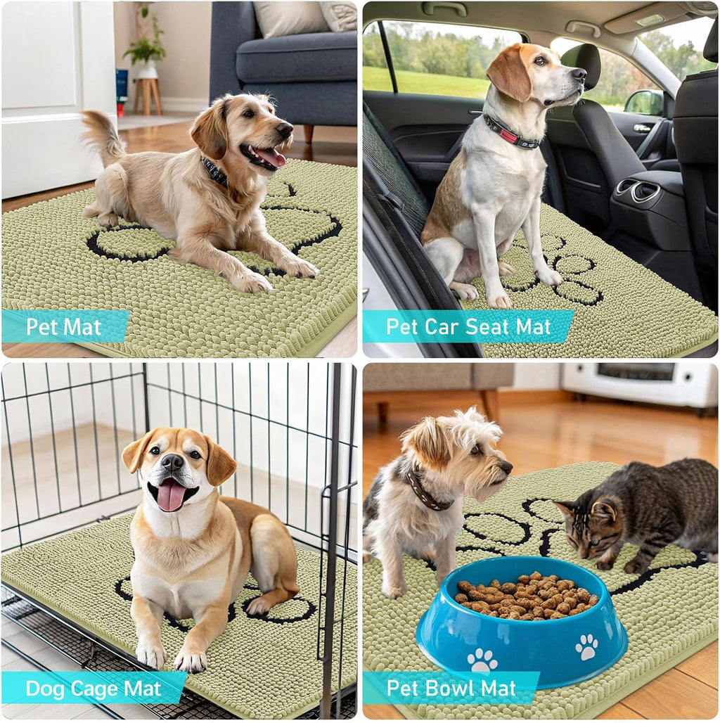 OLANLY Dog Door Mat - Absorbent Non-Slip Mud Mat for Dogs - 30x20 Paw Print Design in Vanilla