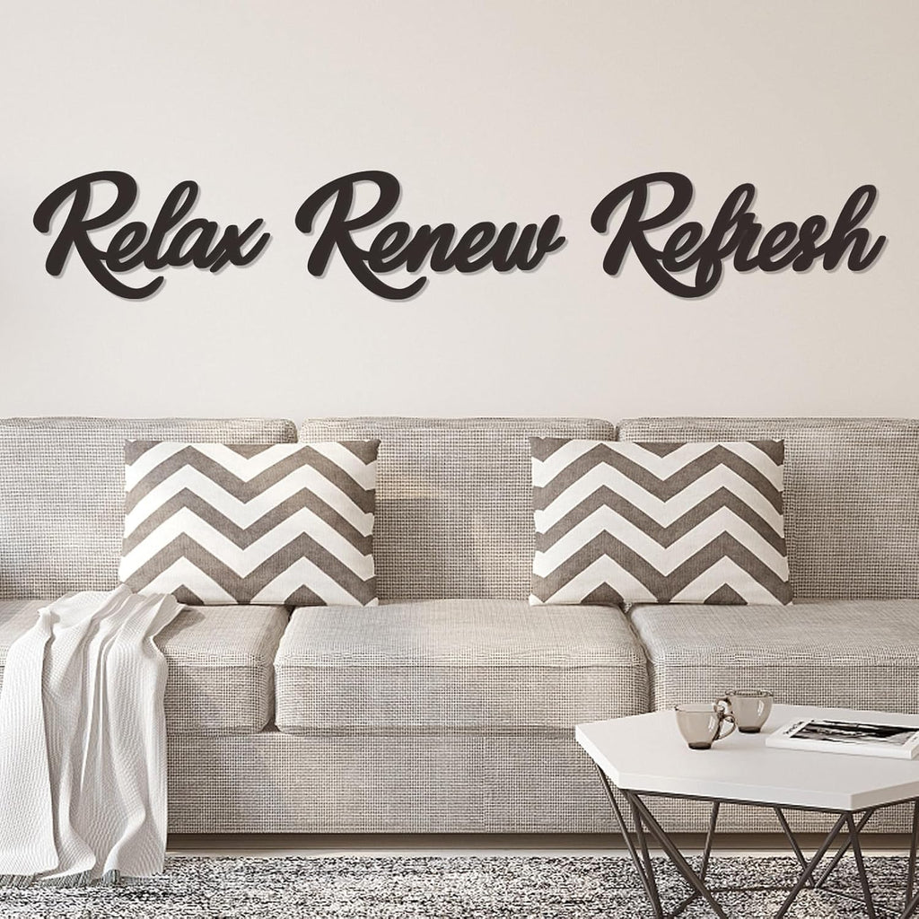 Skiennix Wooden Bathroom Decor - Relax Renew Refresh Sign | Large Black Design - Perfect for Home