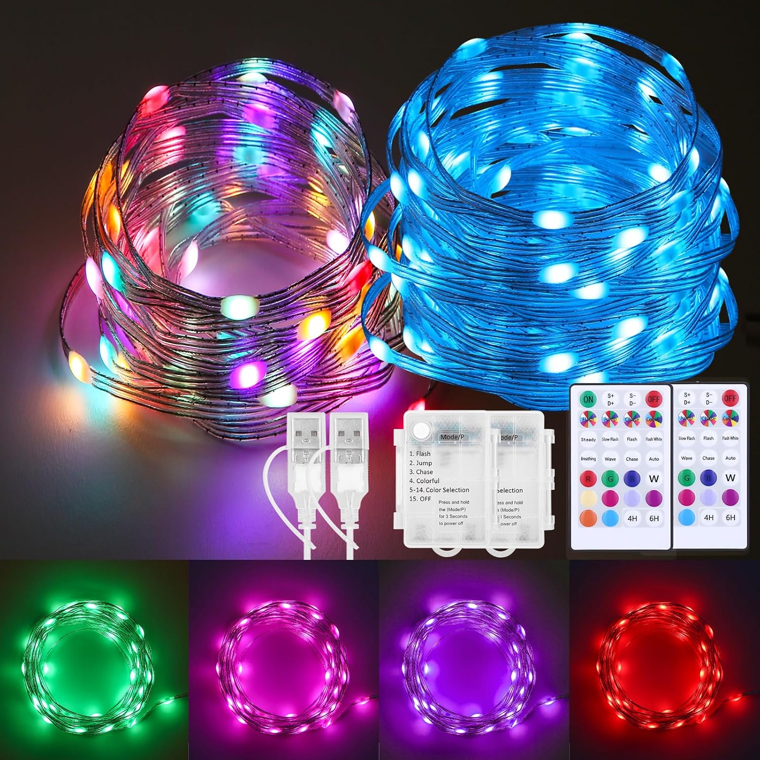 Skiennix Fairy Lights - 2 Pack Color Changing String Lights with Remote | 16.4FT Battery or USB Powered for Indoor & Outdoor Decor