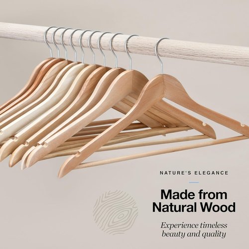 Home It Wooden Hangers 30 Pack - Durable Non-Slip Heavy Duty Coat Hangers for Jackets & Suits | Natural Wood Finish