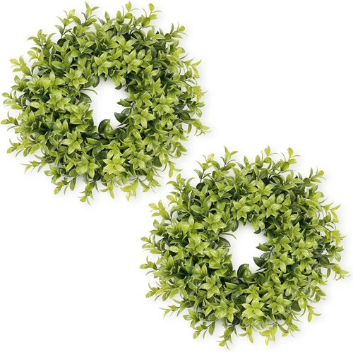DDHS Boxwood Wreaths - 11" Mini Green Leaves for Front Doors | Spring Summer Indoor/Outdoor Decor