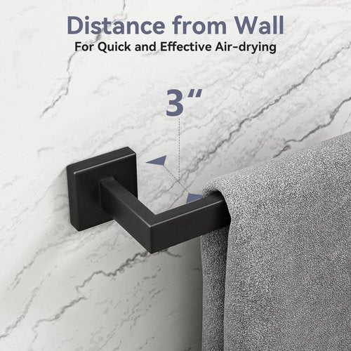 Bubxo Matte Black Towel Bar, 24 Inch Bathroom Towel Rack, Towel Holder Wall Mounted, Square Base Thicken SUS304 Stainless Steel Towel Rod Modern Home Decor (Total Length 26-Inch)