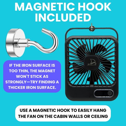 Cruise Fan Cabin Approved - Magnetic Hook Included To Hang On Walls - Portable USB Rechargeable & Plug-In, Timer Function & 5-Speed Adjustable, White Noise, Long Battery Life, Perfect for 2026 Cruises
