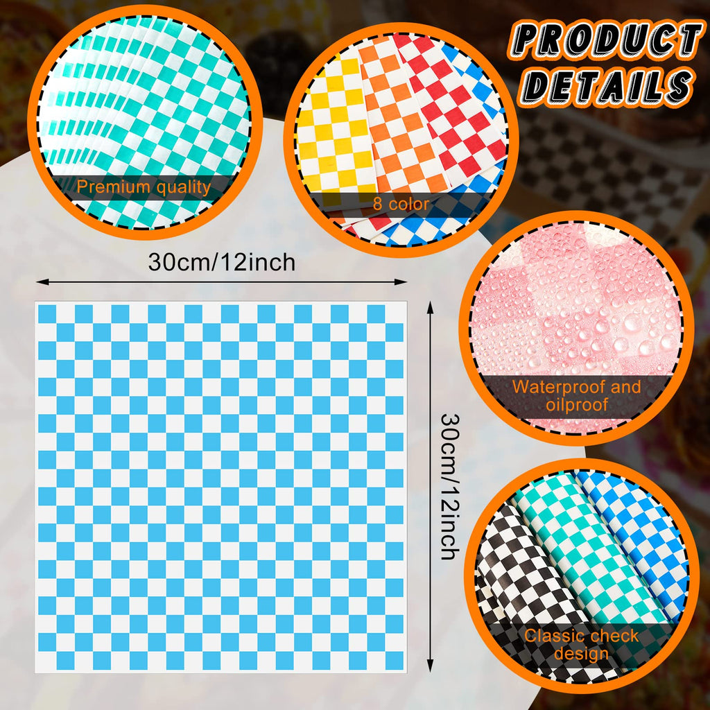Fuutreo 2000 Sheets Squares Deli Paper Sheets Dry Checkered Deli Liner Safe Disposable Wax Paper Microwavable Food Basket Liners for Baking Wrapping Bread Sandwiches Hamburger, 12 x 12 Inch, 10 Colors
