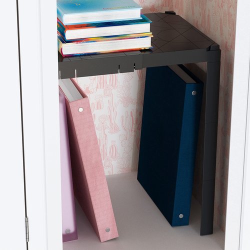 U Brands 2-Way Adjustable Locker Shelf, Locker Accessories, Grey, 8.375” to 13.75” W, 3 Varying Heights