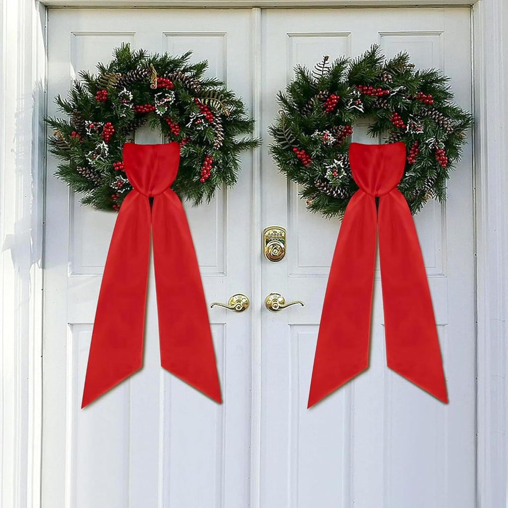 RunNico Front Door Wreath Blank Sash - 2 Pack Red Sash for Christmas & Halloween DIY Decor