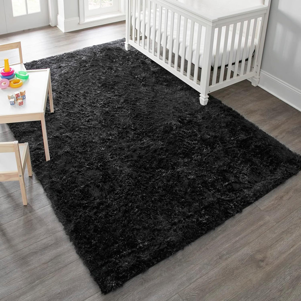 Ophanie 6x9 Black Area Rug - Soft Fluffy Shag Carpet for Living Room & Bedroom Decor