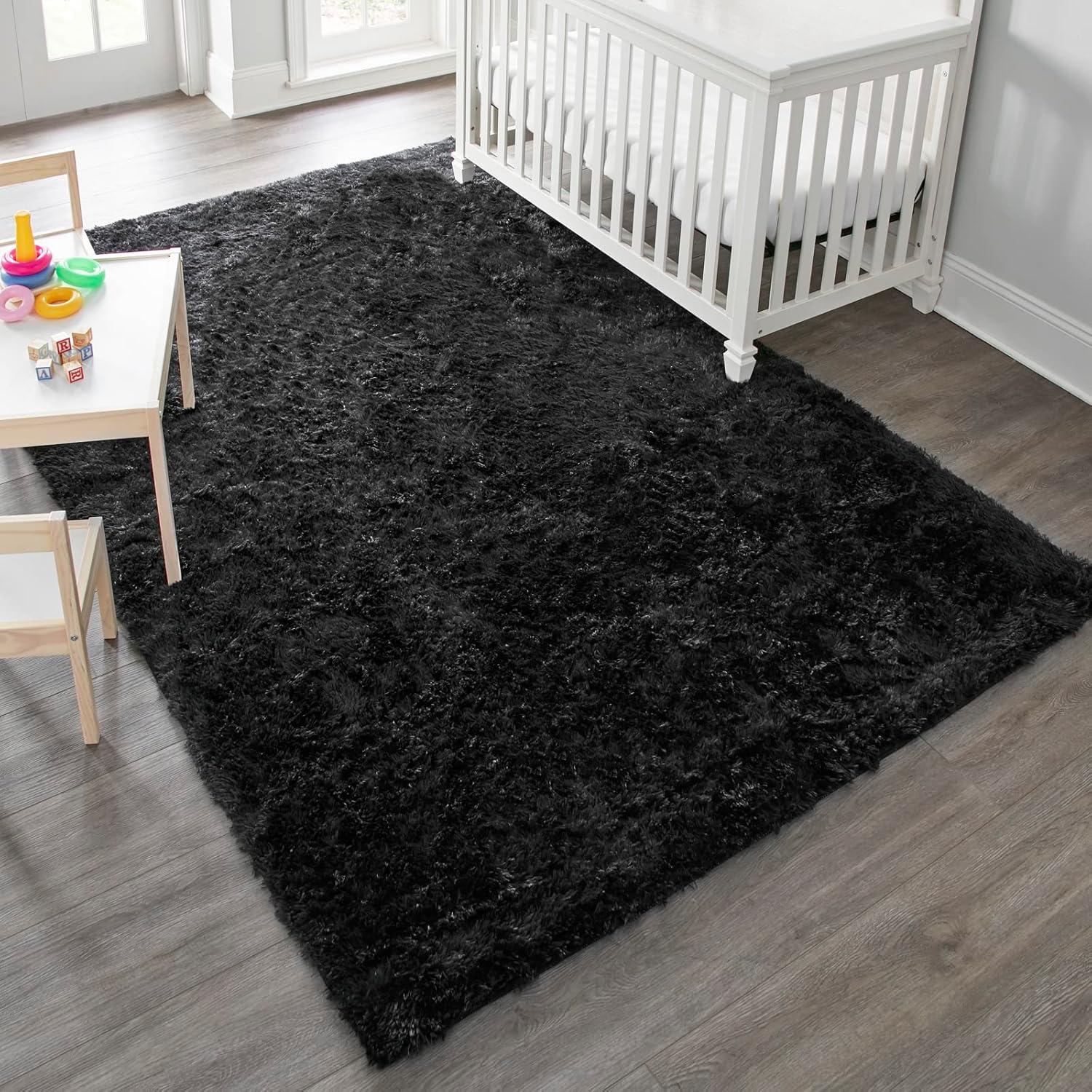 Ophanie 6x9 Black Area Rug - Soft Fluffy Shag Carpet for Living Room & Bedroom Decor
