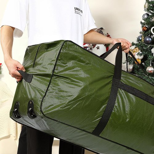 HOMEST Christmas Tree Storage Bag - Zippered Design with Wheels for 7.5-9 ft Artificial Trees - Green