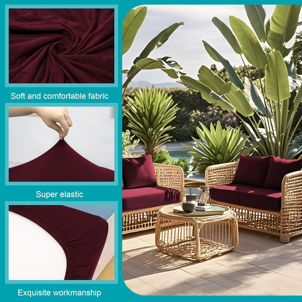 Skiennix 14 Pcs Patio Cushion Covers - Washable Outdoor Couch Slipcovers in Wine Red