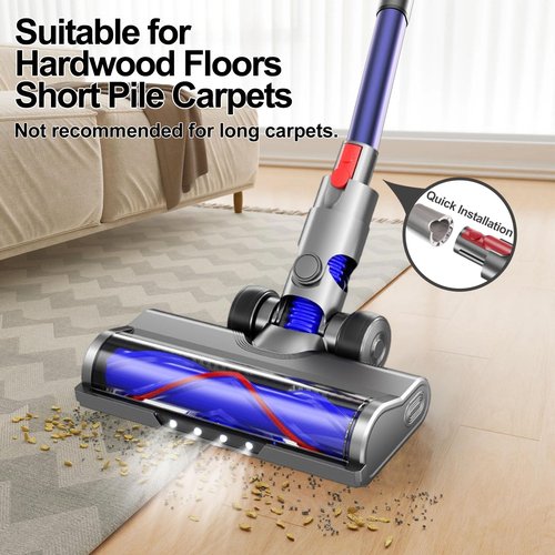 POMBEU Vacuum Attachments Cordless Parts Compatible with Dyson V7 V8 V10 V11 V15, Head Replacement with Quick-Release Brush Roller & LED Light,Powerful Suction Removes Dust for Carpet & Hardwood Floor