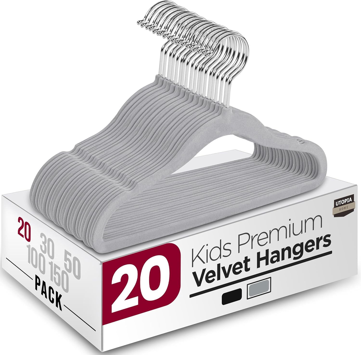 Utopia Home Velvet Hangers - 20 Pack Non-Slip Baby Hangers for Kids | 11 Inch Ultra-Slim Grey Closet Organizers