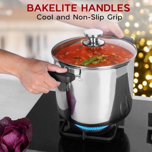 Onader Large Stainless Steel Stock Pot for Cooking, 12 Quart Big Soup Pot with Lid & Anti-Scald Handles, Tri-Ply Induction Stockpot