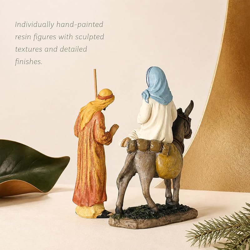 Traveling Holy Family Nativity Figurine Set – 7 Inch Mary Joseph & Donkey, La Posada Christmas Display
