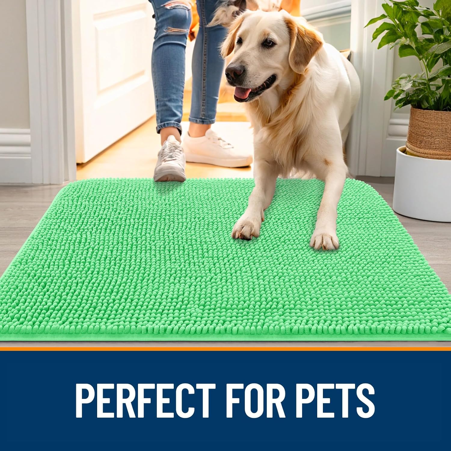 OLANLY Dog Door Mat - Absorbent Non-Slip Washable Doormat for Muddy Paws | 24x16 Mint Green