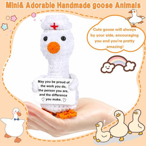JoycuFF Nurse Mini Goose Positive Crochet Gift Easter Basket Stuffers Thank You Nurse Week Emotional Gifts Nurses Day Handmade Goose Positive Support Graduation Gifts for Nurses
