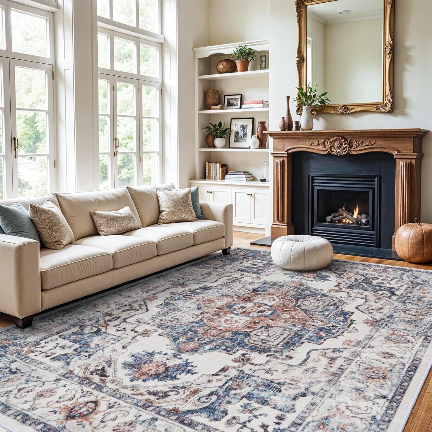 Skiennix Washable Large Area Rug - Soft, Non-Slip, Stain Resistant | 9x12 Brick for Living Room & Bedroom